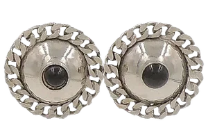 Vintage Signed Ugo Correani Italy Modernist Faux-Onyx Cabochon Clip Earrings - 2 Pieces