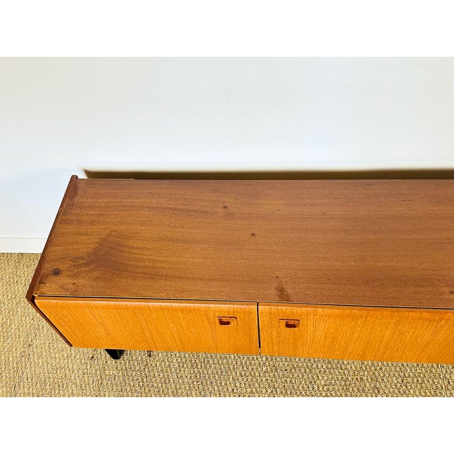 Low Scandinavian Teak Sideboard with Metal Compass Legs, 1960 For Sale - Image 4 of 17