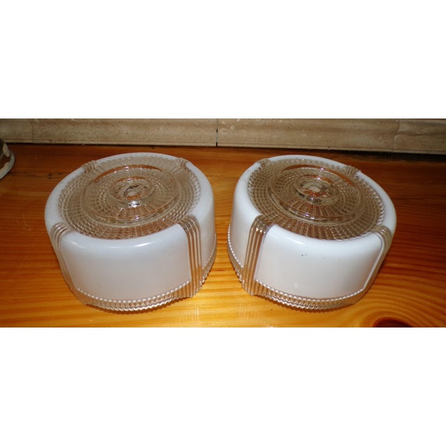 Vintage Art Deco Round Ceiling Light Fixture Milk & Clear Glass Shade For Sale - Image 12 of 18
