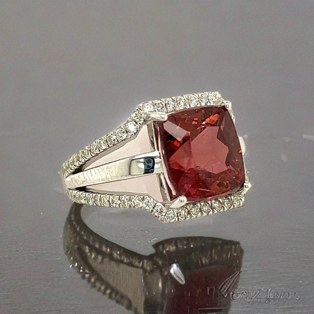 Metal Natural Tourmaline Diamond Ring 6.5 14k White Gold 5.89 TCW Certified For Sale - Image 7 of 18