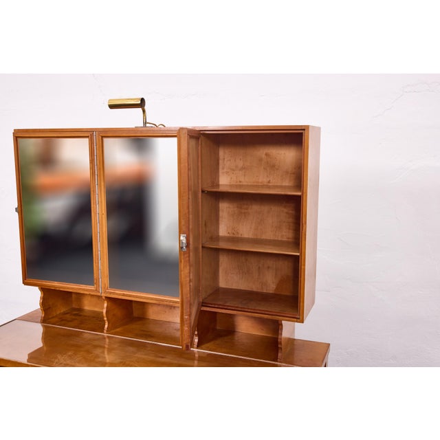 Vanity Table in Cherrywood with Brass Nautical Pulls by Josef Frank, Vienna, Austria, 1930s For Sale - Image 12 of 18