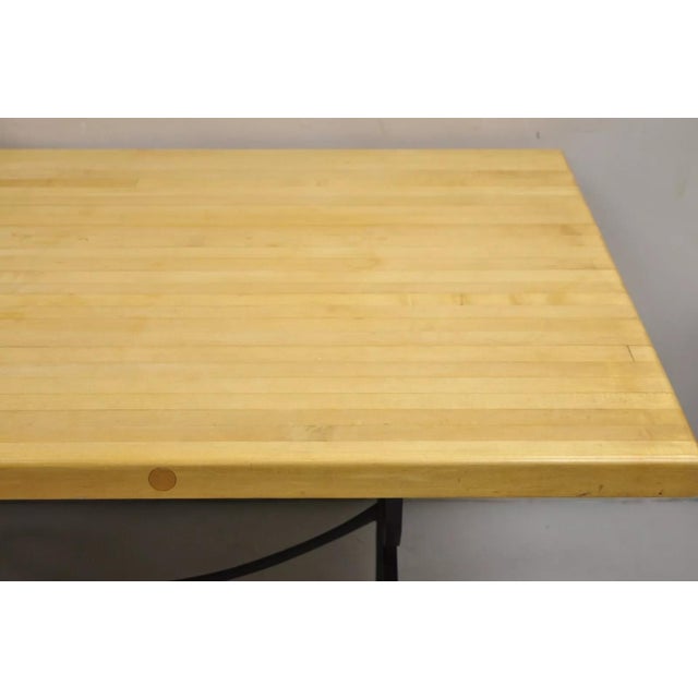 Beige Vintage Regency Farmhouse Iron Curule Base Butcher Block Wood Top Dining Table For Sale - Image 8 of 12