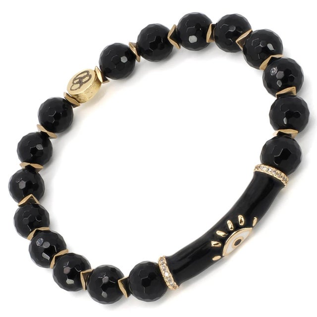 Contemporary Black Onyx Stone Evil Eye Protection Beaded Bracelet For Sale - Image 3 of 8