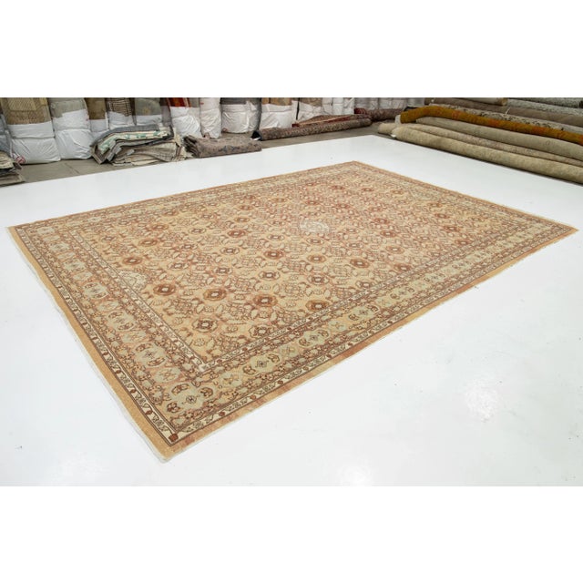 Vinatge Indian Agra Designed Wool Rug Handmade in Light Brown Color For Sale - Image 4 of 10