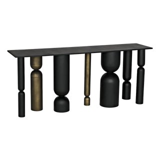 Figaro Console, Black Metal and Aged Brass Finish For Sale
