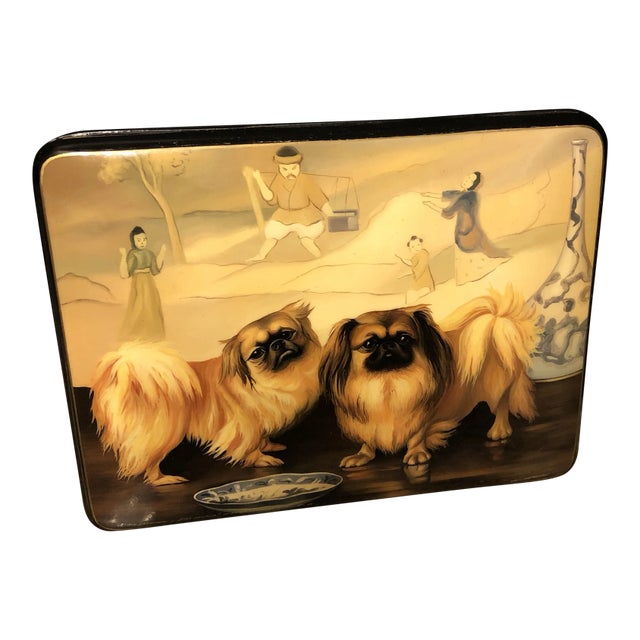Early 20th Century Dogs - Hand Painted Lacquer Box For Sale
