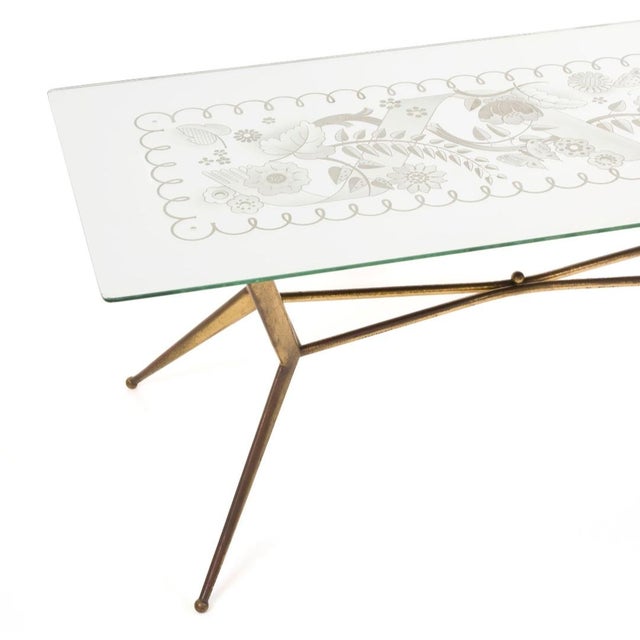 Fontana Arte Vintage Brass Coffee Table with Engraved Glass Top from Fontana Arte, 1950s For Sale - Image 4 of 11