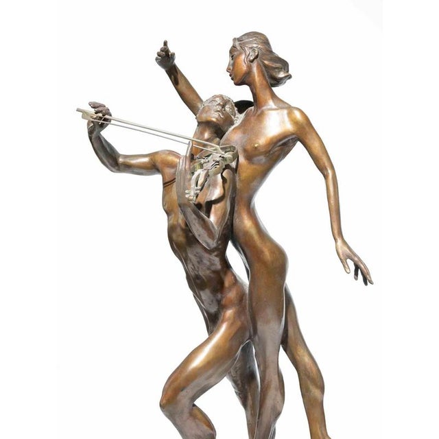 Misha Frid, Violin Player and His Muse Sculpture, 1990s, Bronze For Sale - Image 6 of 9