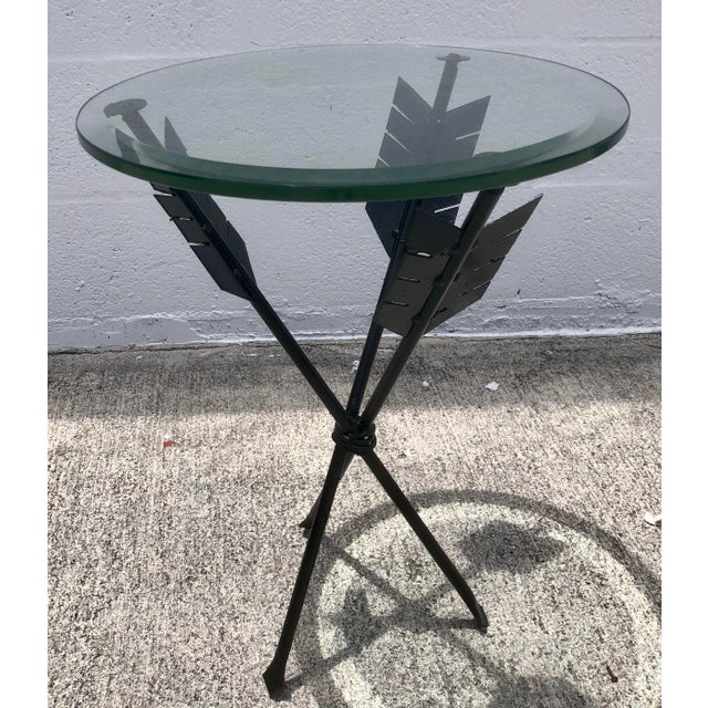 Vintage Mid Century Black Iron & Glass Arrow Side/End Accent Table For Sale - Image 4 of 7
