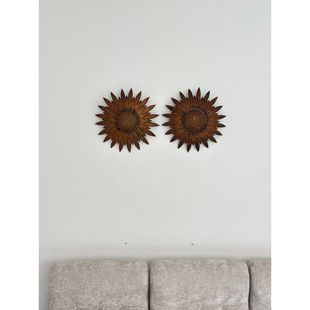 Vintage Spanish Sunburst Metal Wall Lamps, 1950s-1960s, Set of 2 For Sale - Image 11 of 12