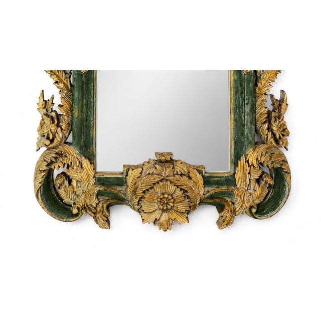 Late 19th Century Vintage Rococo Style Gold-Plated Forest Green Framed Wall Mirror. For Sale - Image 5 of 11
