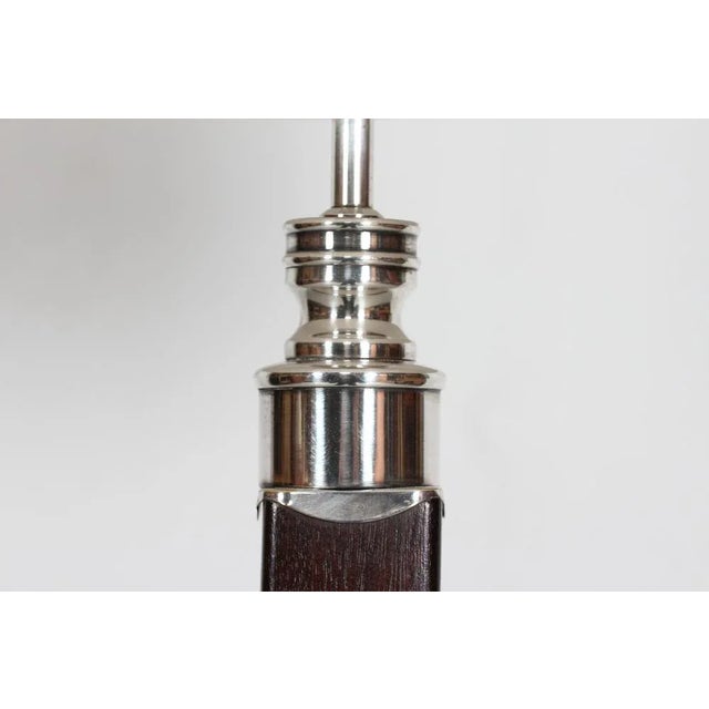 Black Art Deco Danish Floor Lamp in Silver and Dark Mahogany with New Shade, 1940s For Sale - Image 8 of 10