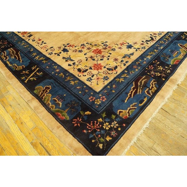 Chinese 1920s Antique Beige Open Field Medallion Scene Pictoral Large Chinese Peking Rug For Sale - Image 3 of 10