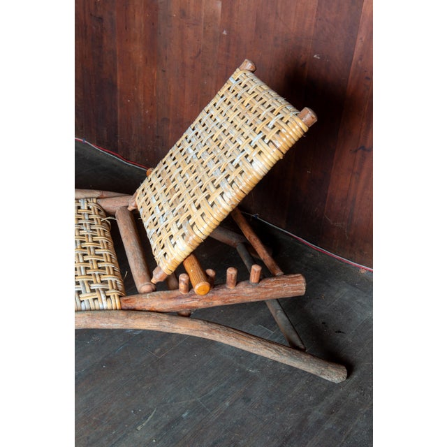 Wood 1990s Old Hickory Chaise Lounge, Hickory & Cane, Adirondack Style For Sale - Image 7 of 13