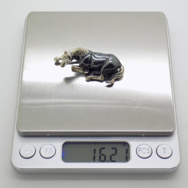 Vintage Italian Handmade Genuine Silver Saturno Branded Sitting Horse Figurine, 1980s For Sale - Image 9 of 12