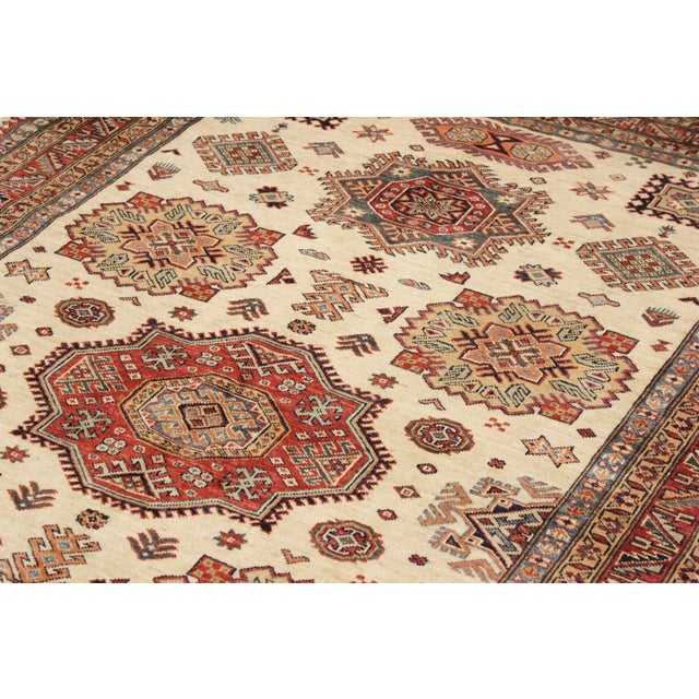 Shabby Chic Rustic Super Kazak Beige/Rust Wool Rug - 5'6'' X 8'0'' For Sale - Image 3 of 10