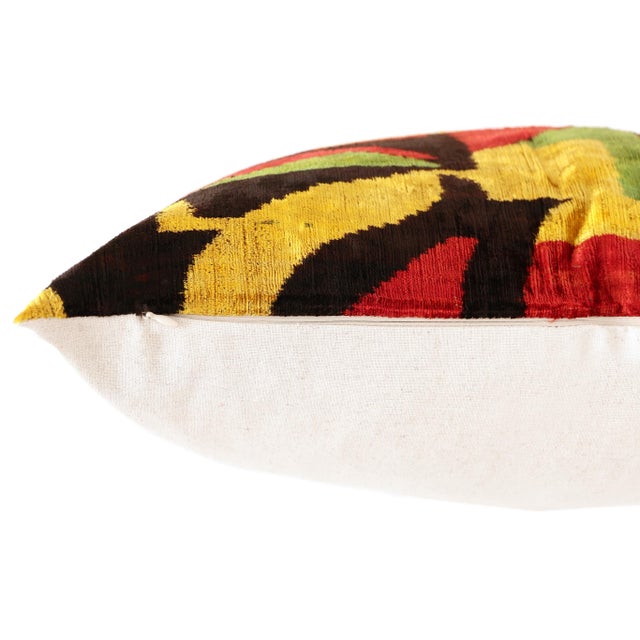 Textile Handmade Velvet Ikat Lumbar Pillow 16x24 | Multicolor Geometric For Sale - Image 7 of 7