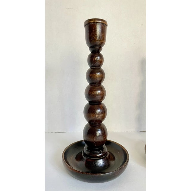 English 1920's English Descending "Bobbin" Solid Wood Candlestick Holders For Sale - Image 3 of 9