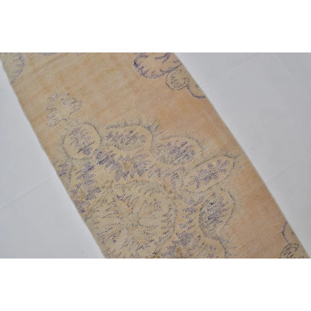 Vintage Faded Floral Turkish Runner, Ochre and Soft Violet Rug For Sale - Image 4 of 10