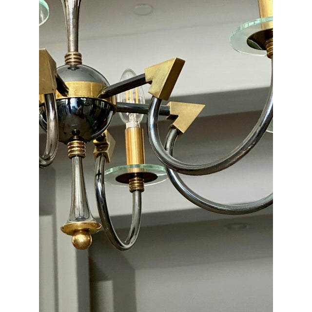 Metal French Moderne Patinated Brass Chandelier by Maison Lunel For Sale - Image 7 of 12
