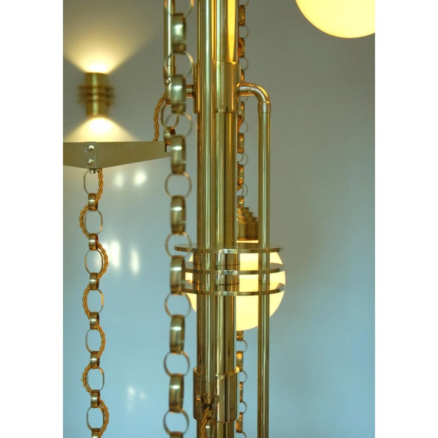 Art Deco Style Handmade Cascade Brass and Glass Ceiling Lamp For Sale - Image 13 of 18