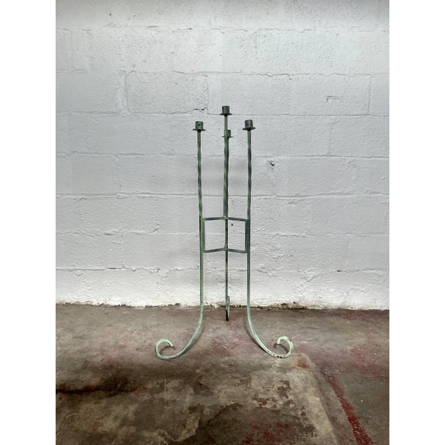 Postmodern Wrought Iron Candle Stick Torchiere For Sale - Image 4 of 4