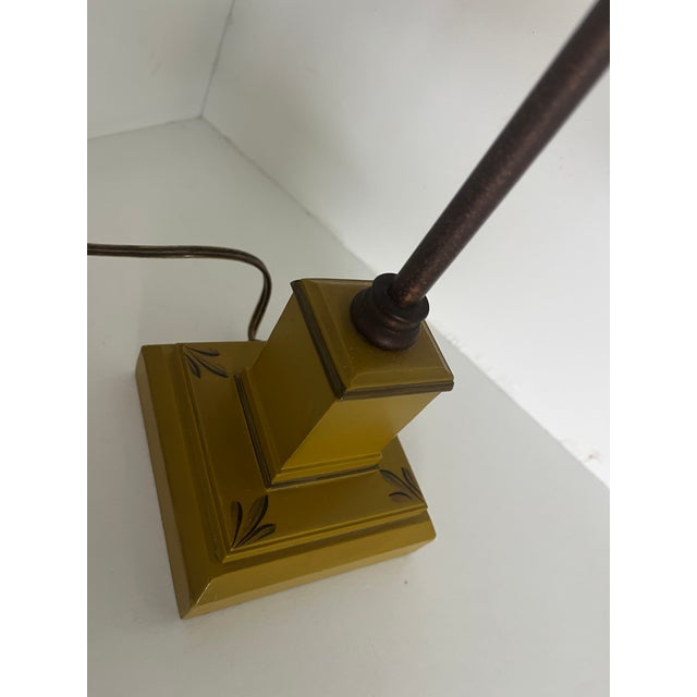 1940s French Metal Tole Mustard Desk Lamp With Toleware Paint & Shade For Sale In Los Angeles - Image 6 of 10