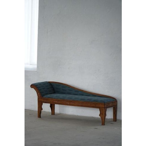Blue Art Nouveau Danish Chaise Lounge in Oak & Lisa Larson Mikey Upholstery, 1920s For Sale - Image 8 of 18