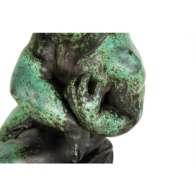 French Patinated Copper Sculpture of Seated Cherub After Charles Lemire For Sale - Image 6 of 18