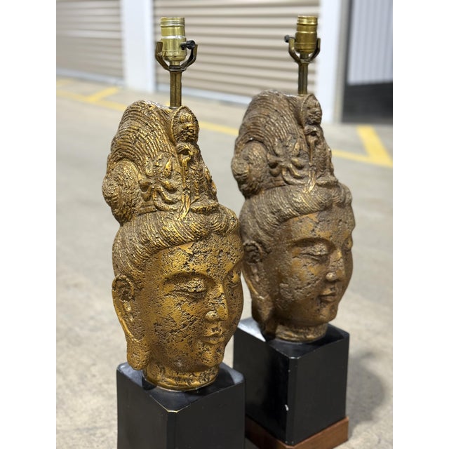 James Mont 1960s James Mont Style Buddha Head Lamps - a Pair For Sale - Image 4 of 18