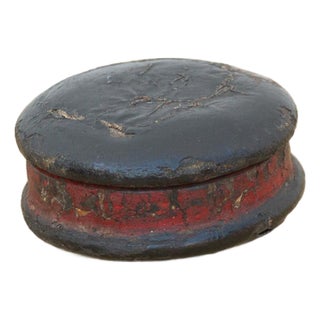 Petite Antique Round Leather Lidded Box For Sale