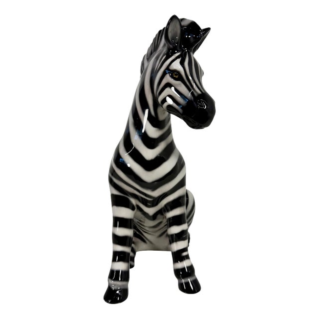 Seated Glazed Ceramic Zebra Sculpture, Bassano, 2000s For Sale