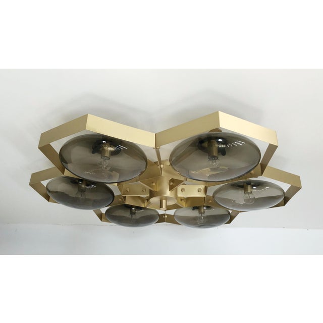 21st Century Hive Satin Brass Smoky Murano Flush Mount by Fabio LTD For Sale - Image 6 of 9
