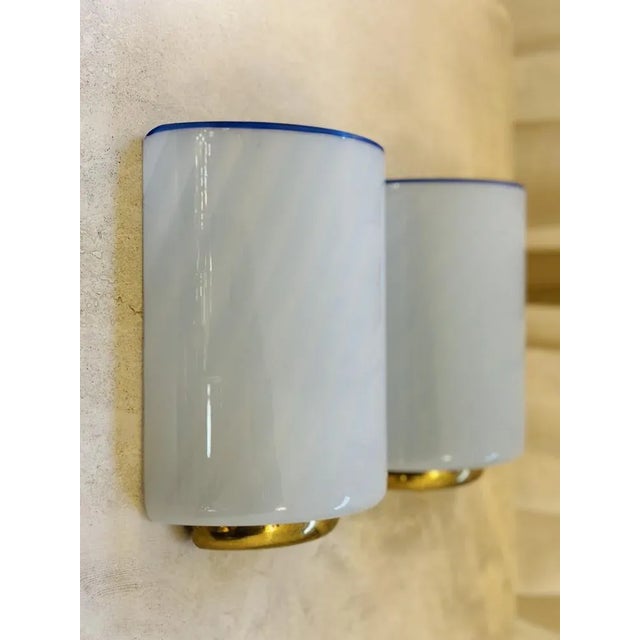 Blue Murano Glass Wall Lamps with Brass Structure, 1950s, Set of 2 For Sale - Image 4 of 10