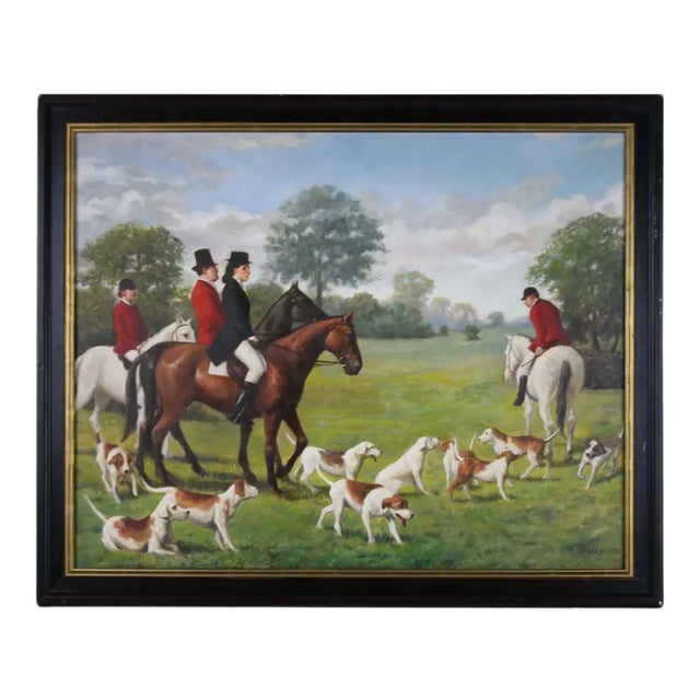 Mid 20th Century English Sporting Painting Fox Hunt Scene Oil Painting Signed by Hk Hobbs, Framed For Sale