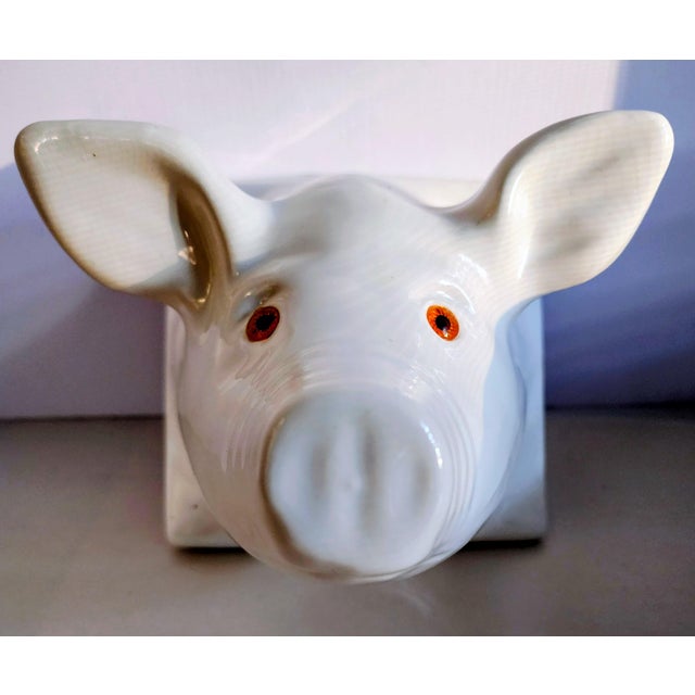 1960s Large Porcelain Pig Wall Hook/Towel Holder For Sale - Image 6 of 6
