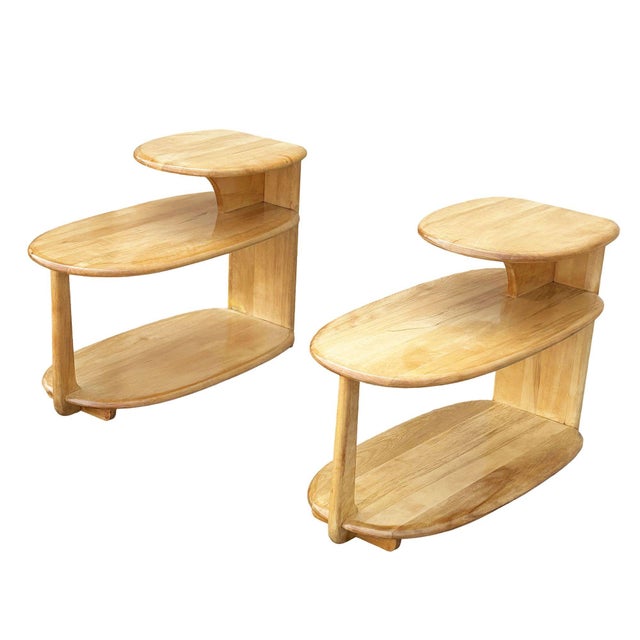 Mid-Century Modern MCM C3753 3-Tier Blonde Surfboard End Table Pair by Heywood Wakefield, 1941 For Sale - Image 3 of 7