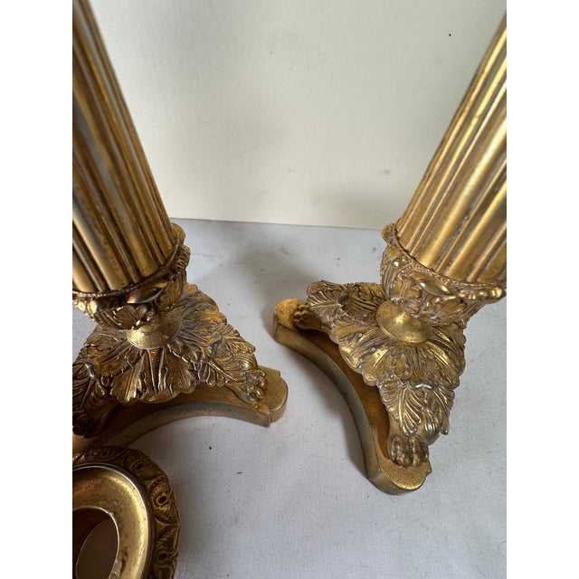 Antique Pair French Neoclassical Ormolu Bronze Candlesticks For Sale - Image 12 of 12
