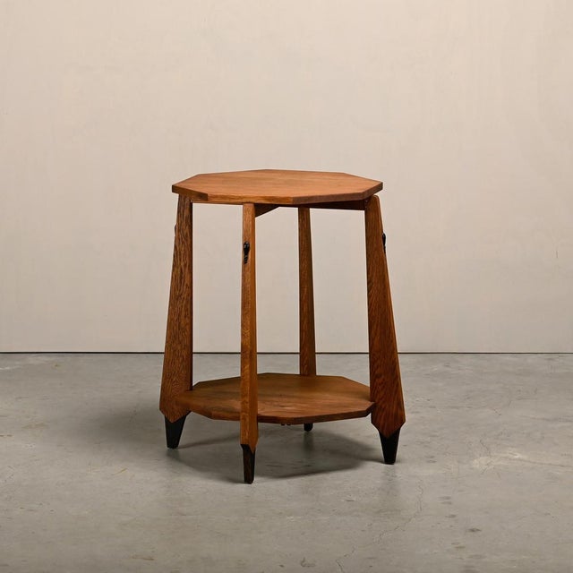 1930s Dutch Art Deco Octagon Side Table in Oak, 1930s For Sale - Image 5 of 16