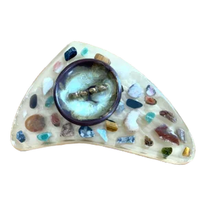 Vintage Lucite Boomerang Ashtray with Stone Inlay