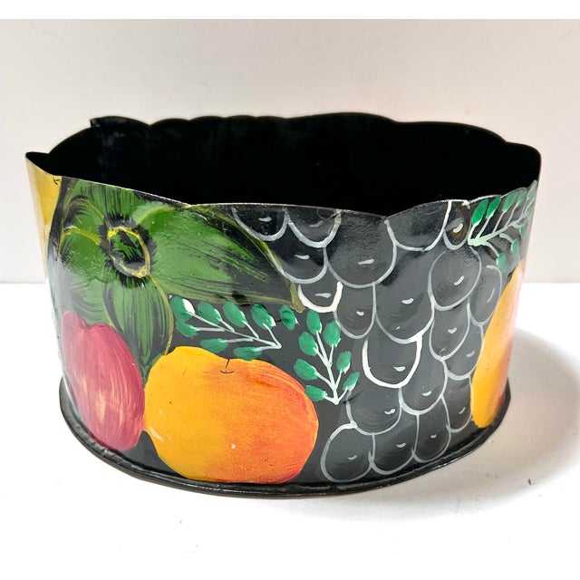 Vintage Hand-Painted Fruit Toleware Cachepot For Sale - Image 4 of 9