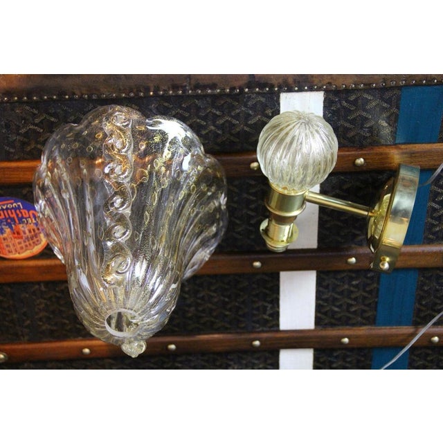 Trumpet-Shaped Gilded Murano Glass Polugoso Wall Sconces, 1990s, Set of 2 For Sale - Image 14 of 16