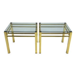 Mid 20th Century Pair of Maison Jansen Style Brass & Glass Side Tables For Sale
