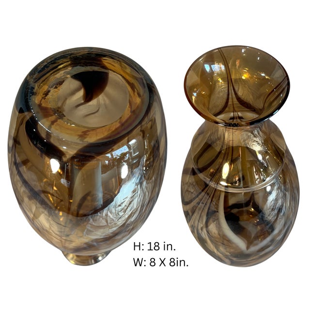 Art Glass Abstract Iridescent Tortoise Shell Vases- Set of Two For Sale - Image 18 of 18