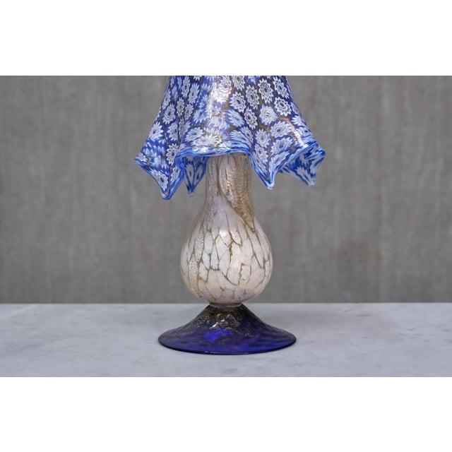 Metal Murano Blue Millefiori Glass Lamp with Gold-Accented Base, Italy, 1970s For Sale - Image 7 of 13