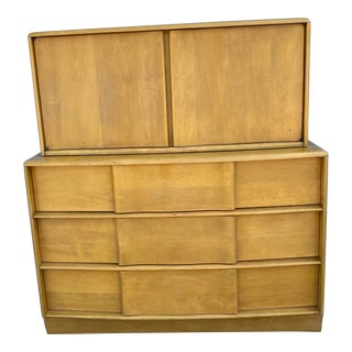 1960s Heywood Wakefield Sculptura Mid Century Gentlemans Chest & Highboy Dresser For Sale