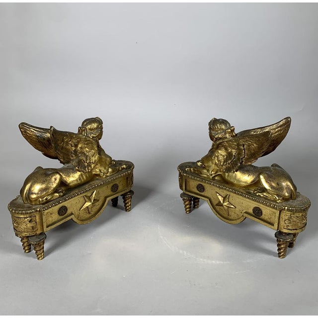 Gold Andirons with Sphinxes from Thomire, 1790, Set of 2 For Sale - Image 8 of 10