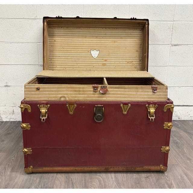 Vintage Luce Trunk Company Kansas City Flat Top Steamer Trunk For Sale - Image 12 of 18
