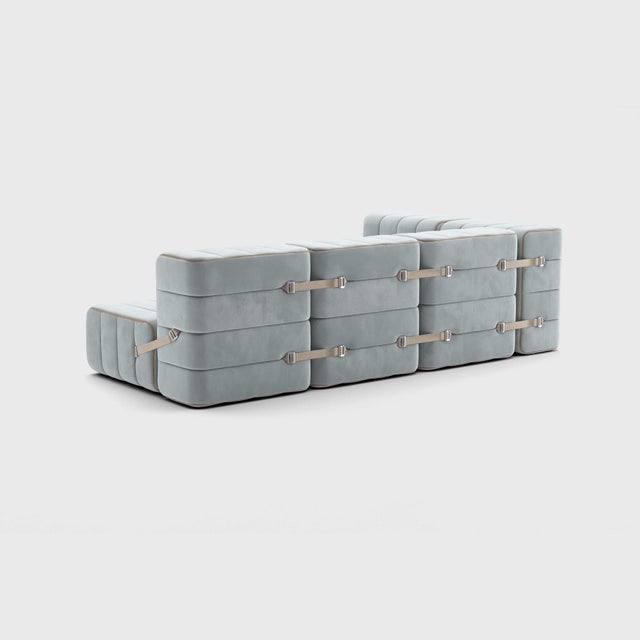Contemporary Curt Modular Set - Flexible Small Corner Sofa - Barcelona - River - V3347/33 (Light Blue) by Ambivalenz, Set of 9 For Sale - Image 3 of 5