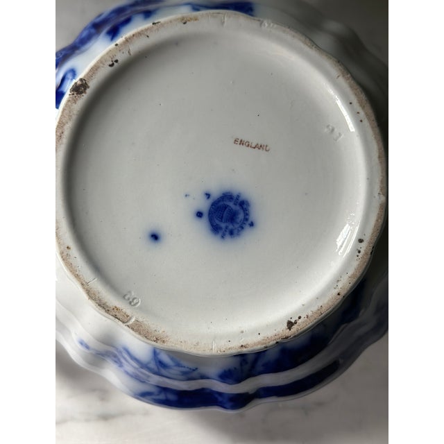 White Antique Victorian w.h. Grindley Flow Blue Lidded Chamber Pot - "Harley" Pattern For Sale - Image 8 of 8